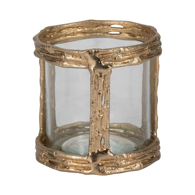 METAL, 6" HURRICANE W GLASS, GOLD - Al Rugaib Furniture