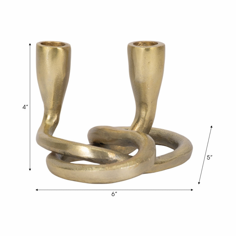 METAL, 6" KNOTTED 2 - TAPER CANDLEHOLDER, GOLD - Al Rugaib Furniture