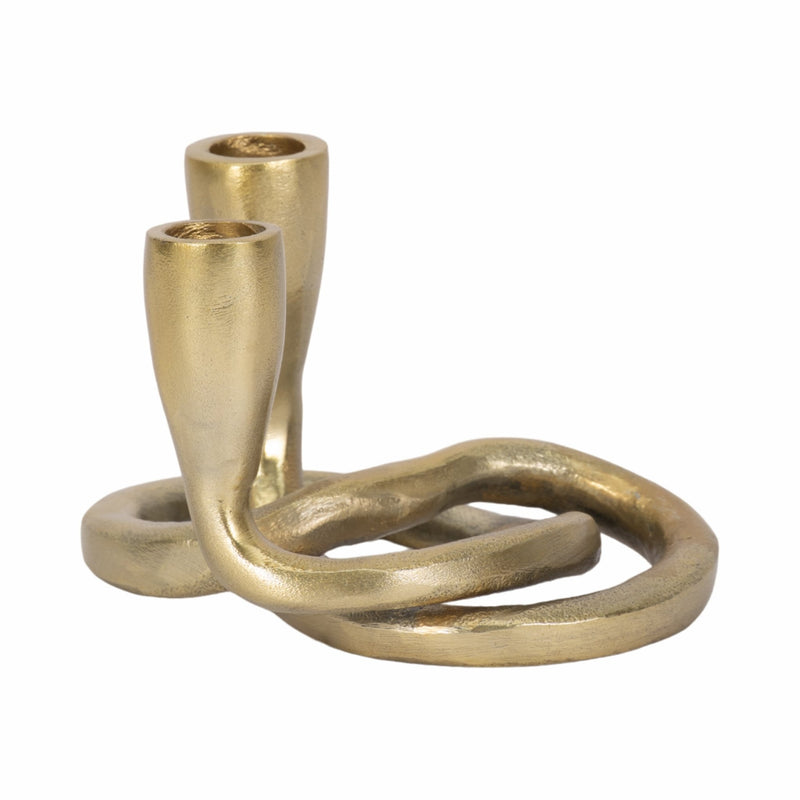 METAL, 6" KNOTTED 2 - TAPER CANDLEHOLDER, GOLD - Al Rugaib Furniture