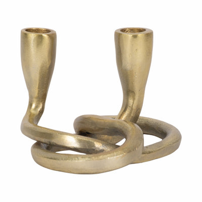 METAL, 6" KNOTTED 2 - TAPER CANDLEHOLDER, GOLD - Al Rugaib Furniture