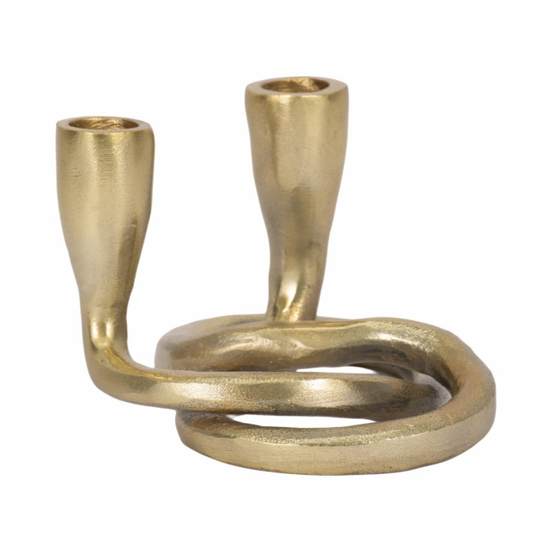 METAL, 6" KNOTTED 2 - TAPER CANDLEHOLDER, GOLD - Al Rugaib Furniture