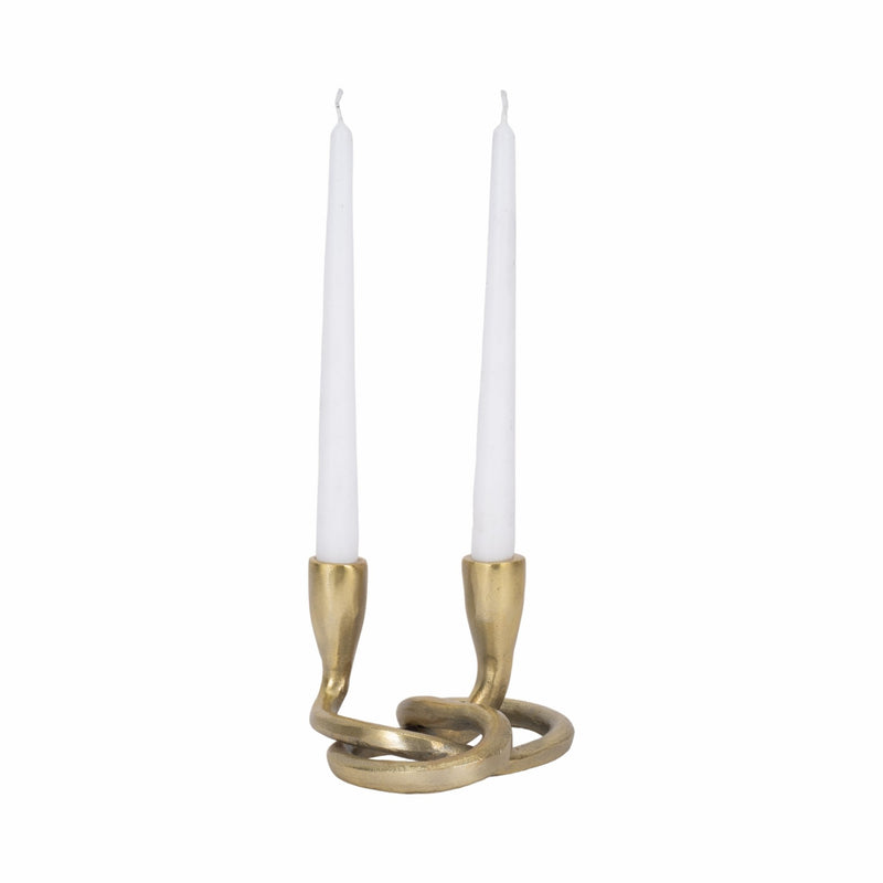 METAL, 6" KNOTTED 2 - TAPER CANDLEHOLDER, GOLD - Al Rugaib Furniture
