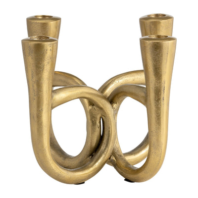 METAL, 7" FRENCH HORN 4 - TAPER CANDLEHOLDER, GOLD - Al Rugaib Furniture