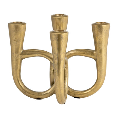 METAL, 7" FRENCH HORN 4 - TAPER CANDLEHOLDER, GOLD - Al Rugaib Furniture
