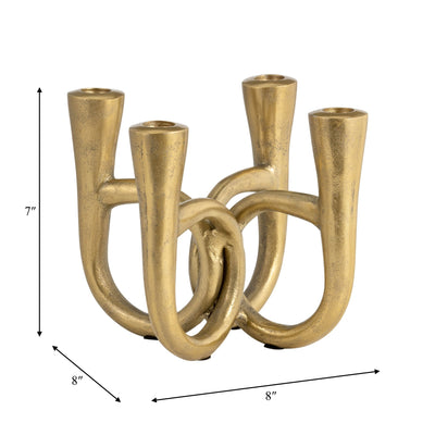 METAL, 7" FRENCH HORN 4 - TAPER CANDLEHOLDER, GOLD - Al Rugaib Furniture