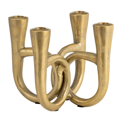 METAL, 7" FRENCH HORN 4 - TAPER CANDLEHOLDER, GOLD - Al Rugaib Furniture