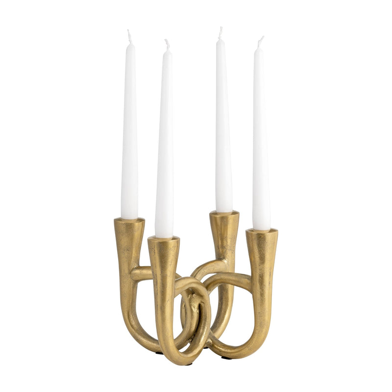METAL, 7" FRENCH HORN 4 - TAPER CANDLEHOLDER, GOLD - Al Rugaib Furniture