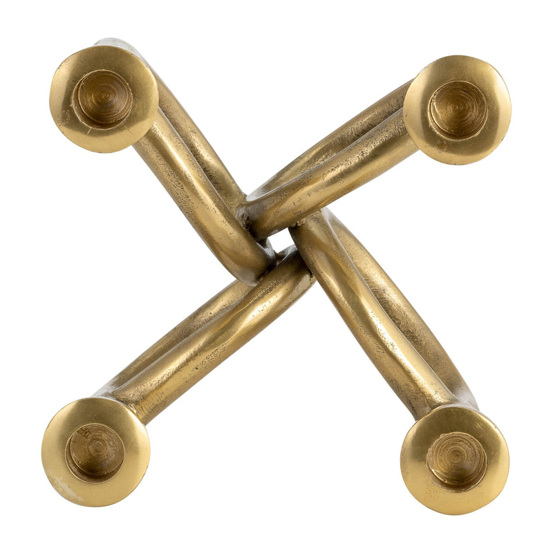 METAL, 7" FRENCH HORN 4 - TAPER CANDLEHOLDER, GOLD - Al Rugaib Furniture