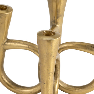 METAL, 7" FRENCH HORN 4 - TAPER CANDLEHOLDER, GOLD - Al Rugaib Furniture