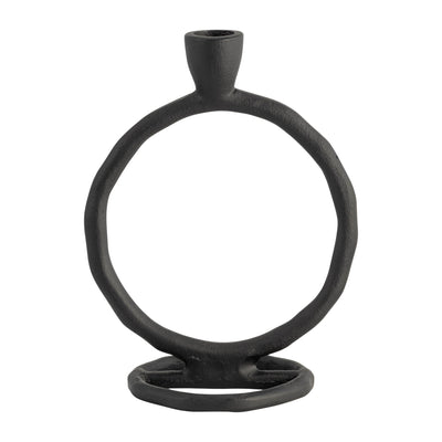 METAL, 7" ROUND RING TAPER CANDLEHOLDER, BLACK - Al Rugaib Furniture