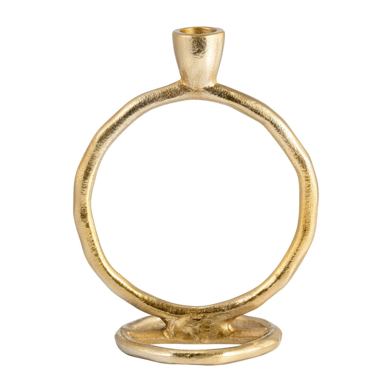 METAL, 7" ROUND RING TAPER CANDLEHOLDER, GOLD - Al Rugaib Furniture