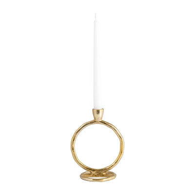 METAL, 7" ROUND RING TAPER CANDLEHOLDER, GOLD - Al Rugaib Furniture