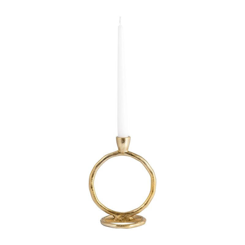 METAL, 7" ROUND RING TAPER CANDLEHOLDER, GOLD - Al Rugaib Furniture