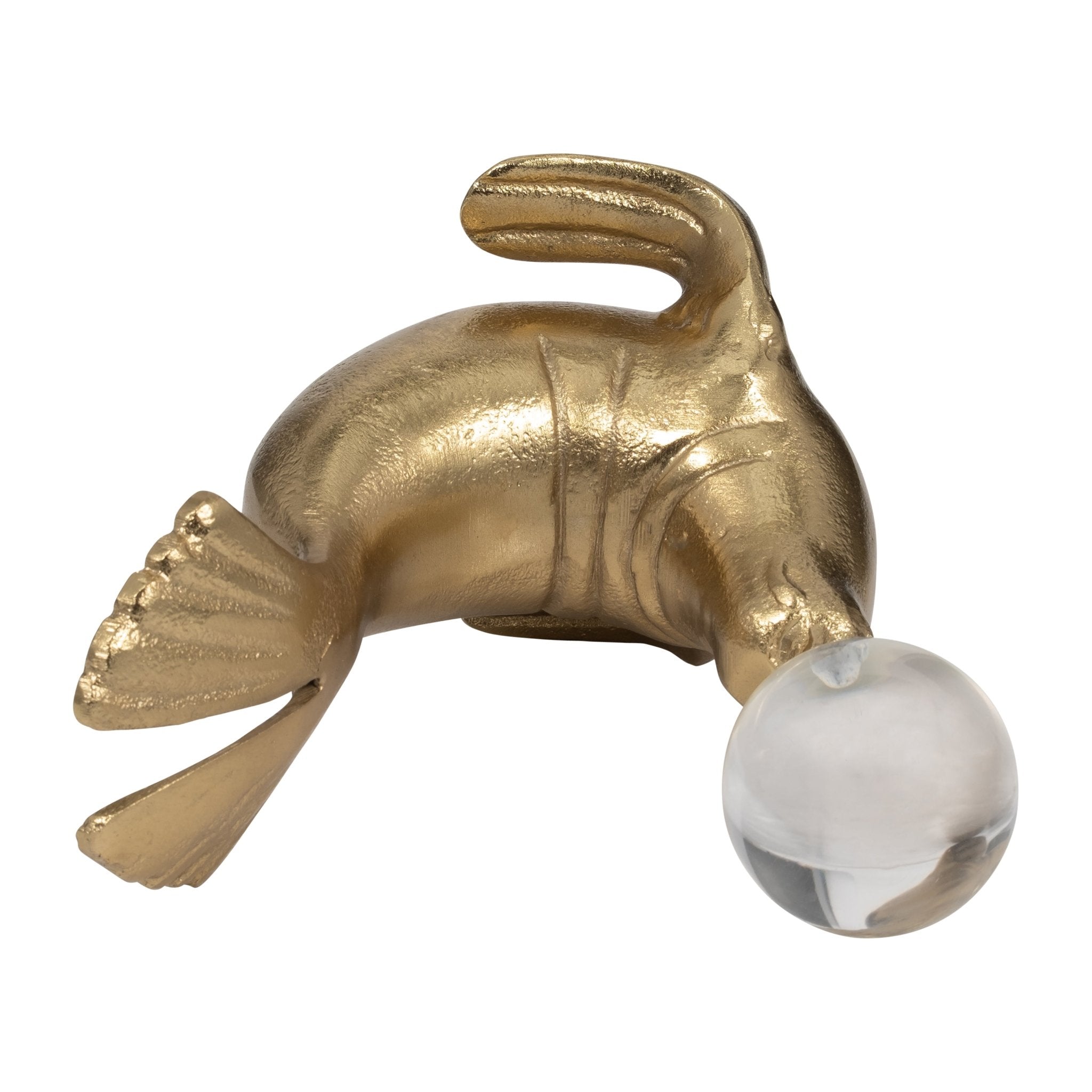 Metal, 7" Sea Lion W/ Acrylic Ball, Gold Table Decors| Sagebrook Home