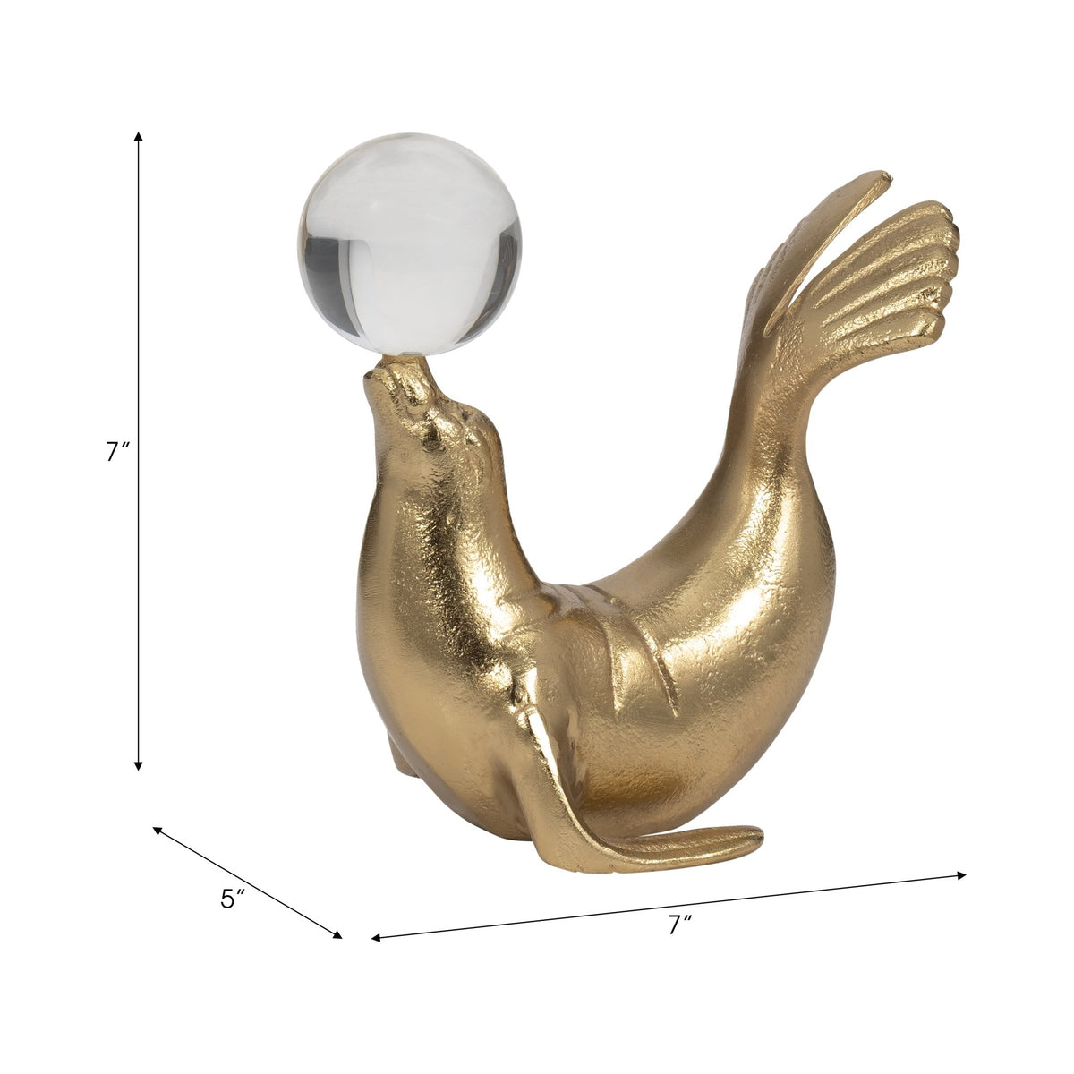 Metal, 7" Sea Lion W/ Acrylic Ball, Gold Table Decors| Sagebrook Home
