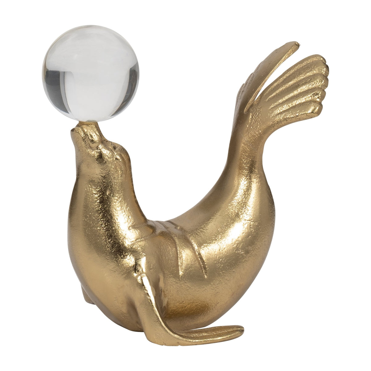 Metal, 7" Sea Lion W/ Acrylic Ball, Gold Table Decors| Sagebrook Home