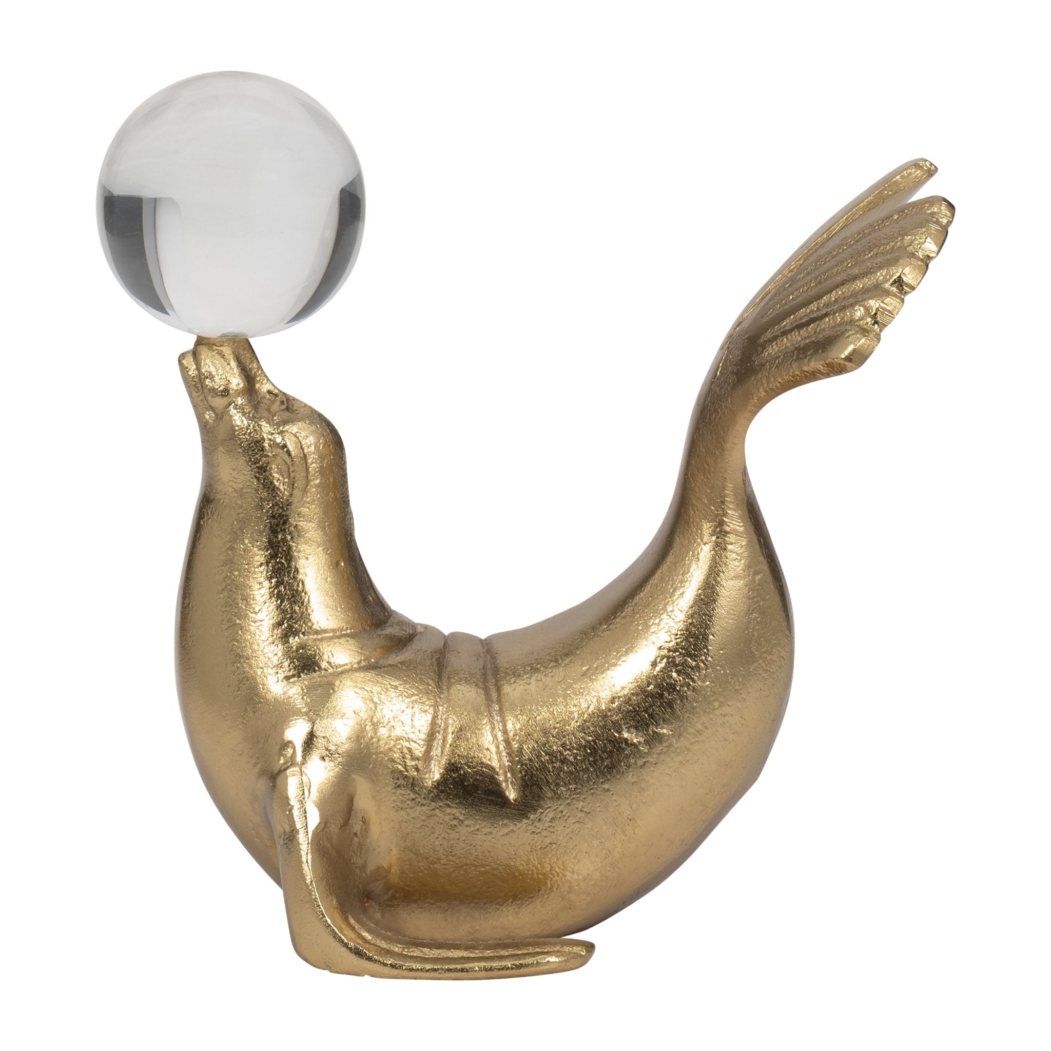 Metal, 7" Sea Lion W/ Acrylic Ball, Gold Table Decors| Sagebrook Home