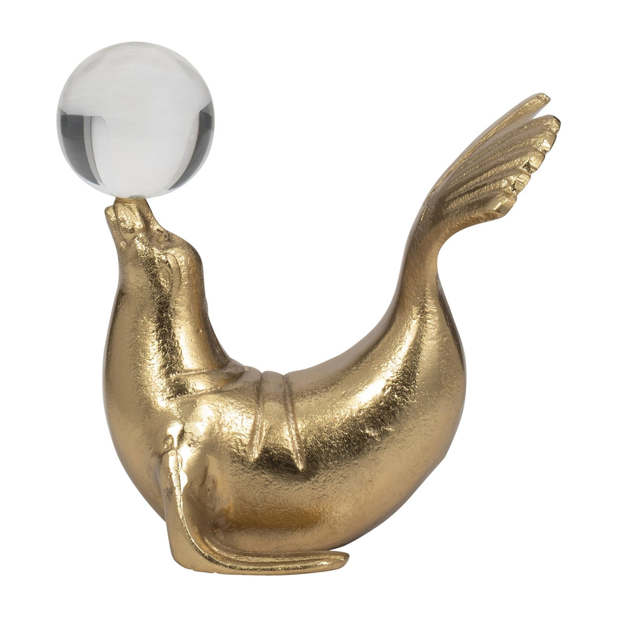Metal, 7" Sea Lion W/ Acrylic Ball, Gold Table Decors| Sagebrook Home