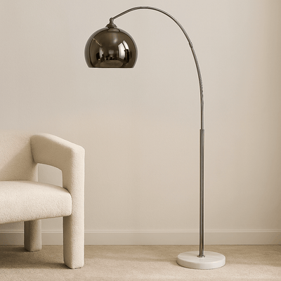 METAL 77" ARCH FLOOR LAMP W/ MARBLE BASE, SILVER - Al Rugaib Furniture