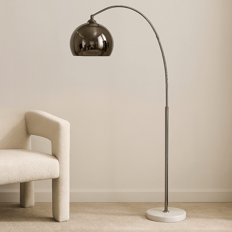 METAL 77" ARCH FLOOR LAMP W/ MARBLE BASE, SILVER - Al Rugaib Furniture