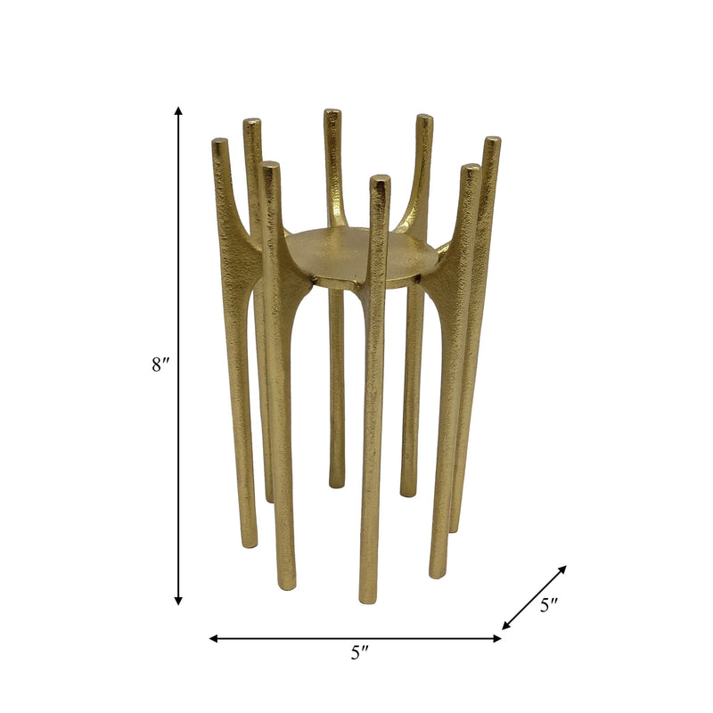 METAL, 8" CANDLEHOLDER WITH SPIKE LEGS, GOLD - Al Rugaib Furniture