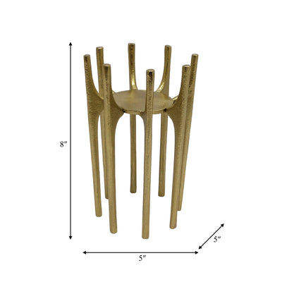 METAL, 8" CANDLEHOLDER WITH SPIKE LEGS, GOLD - Al Rugaib Furniture