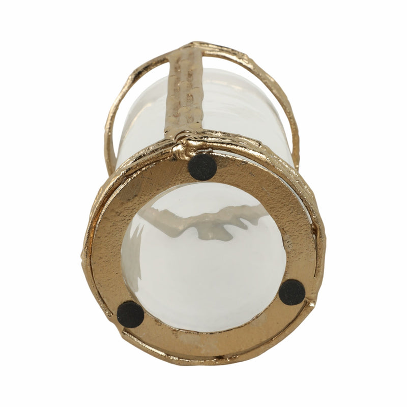 Metal, 8" Hurricane W Glass, Gold - Al Rugaib Furniture