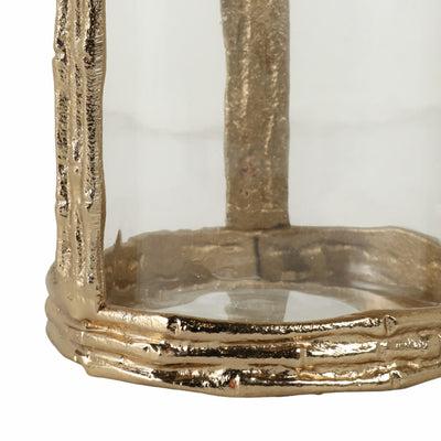 Metal, 8" Hurricane W Glass, Gold - Al Rugaib Furniture