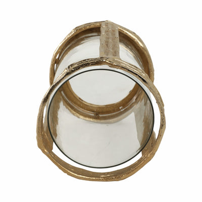 Metal, 8" Hurricane W Glass, Gold - Al Rugaib Furniture