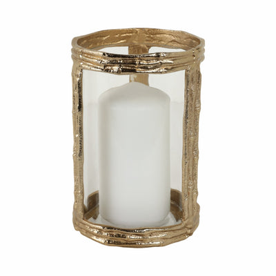 Metal, 8" Hurricane W Glass, Gold - Al Rugaib Furniture