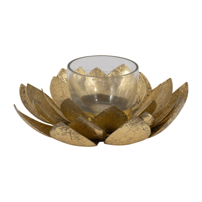 METAL, 8"D LOTUS VOTIVE HOLDER, GOLD - Al Rugaib Furniture