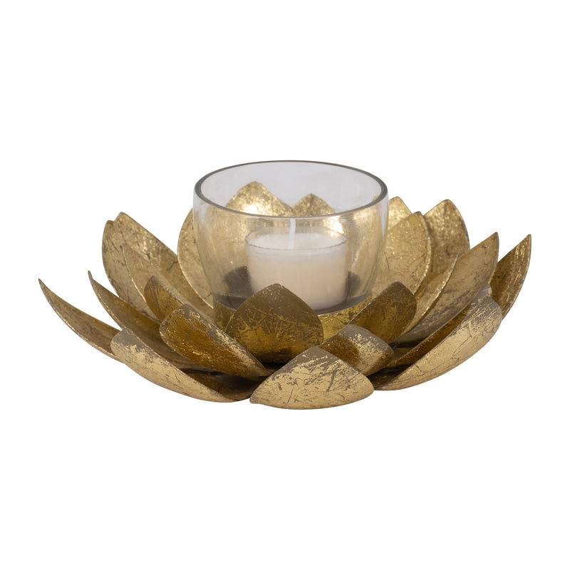 METAL, 8"D LOTUS VOTIVE HOLDER, GOLD - Al Rugaib Furniture