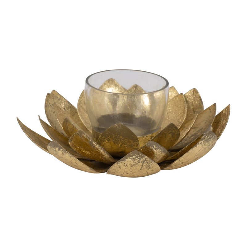 METAL, 8"D LOTUS VOTIVE HOLDER, GOLD - Al Rugaib Furniture