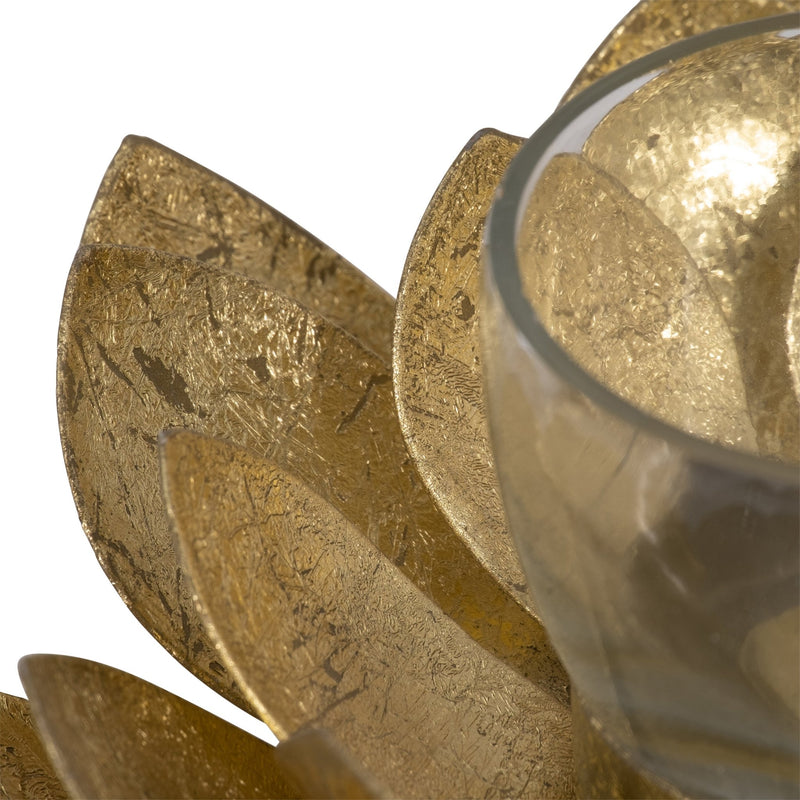 METAL, 8"D LOTUS VOTIVE HOLDER, GOLD - Al Rugaib Furniture