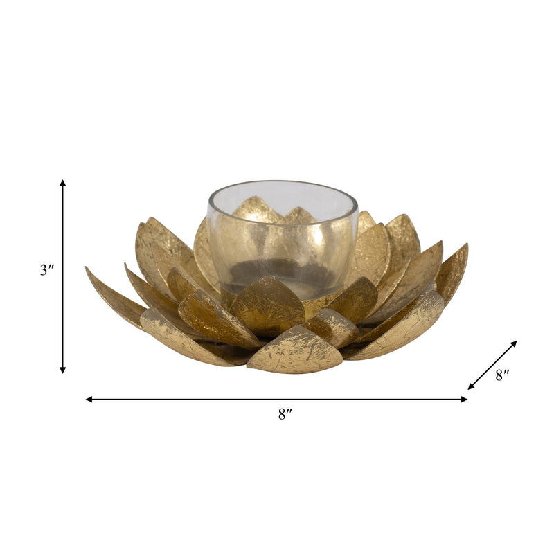 METAL, 8"D LOTUS VOTIVE HOLDER, GOLD - Al Rugaib Furniture