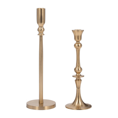 METAL, 9" TRADITIONAL TAPER CANDLEHOLDER, GOLD - Al Rugaib Furniture