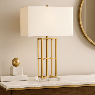 METAL CAGE TABLE LAMP, GOLD - Al Rugaib Furniture