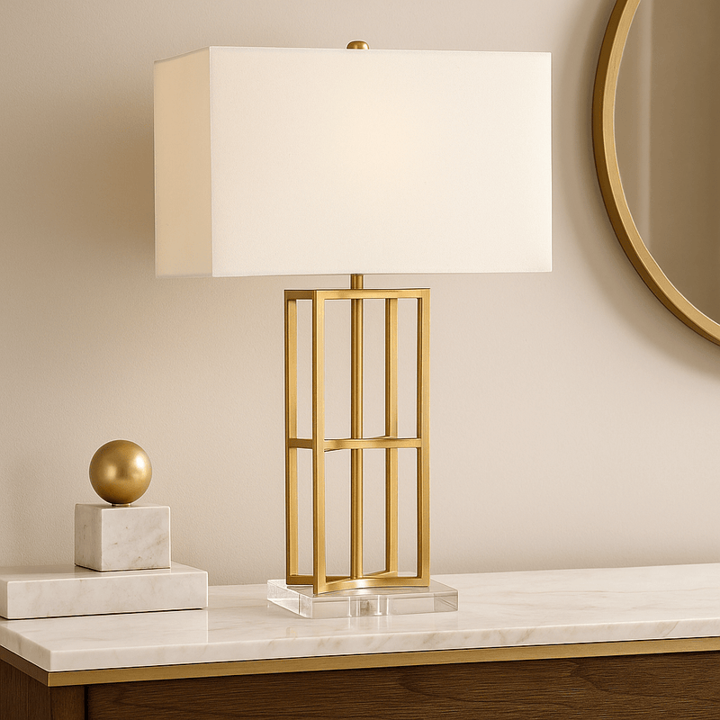 METAL CAGE TABLE LAMP, GOLD - Al Rugaib Furniture