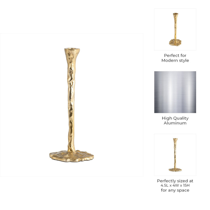 METAL, FORGED TAPER CANDLEHOLDER, GOLD - Al Rugaib Furniture