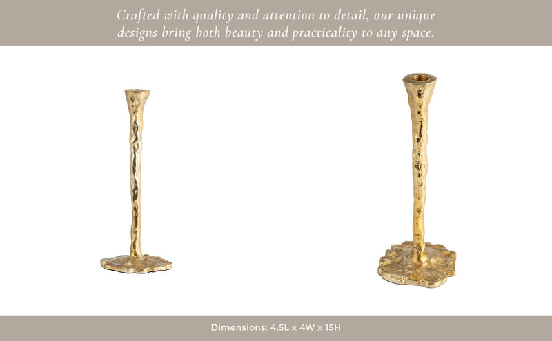 METAL, FORGED TAPER CANDLEHOLDER, GOLD - Al Rugaib Furniture