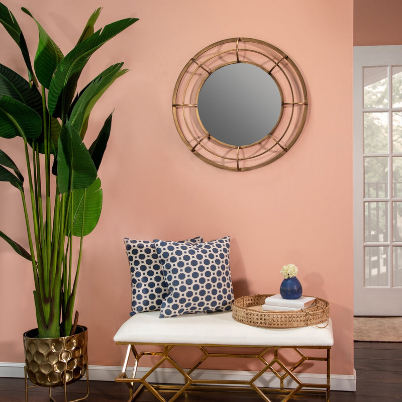 METAL FRAME 28" WALL MIRROR ,GOLD - WB - Al Rugaib Furniture