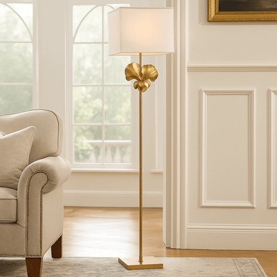 METAL GINKO FLOOR LAMP, GOLD - Al Rugaib Furniture