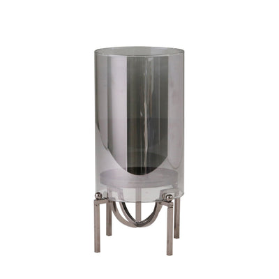 METAL / GLASS 11" HURRICANE, SILVER - Al Rugaib Furniture