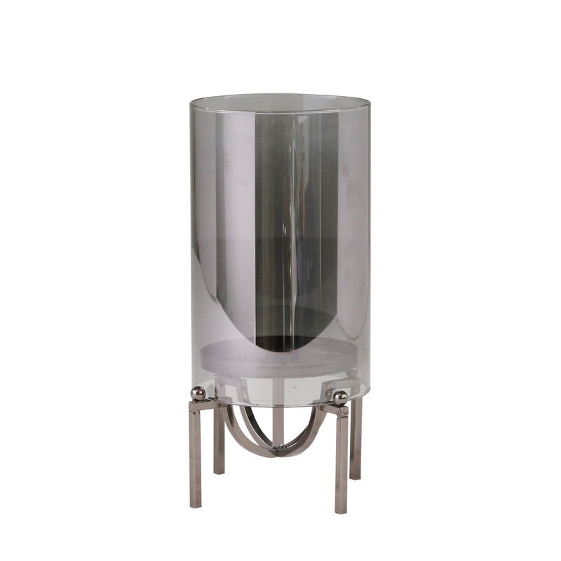 METAL / GLASS 11" HURRICANE, SILVER - Al Rugaib Furniture