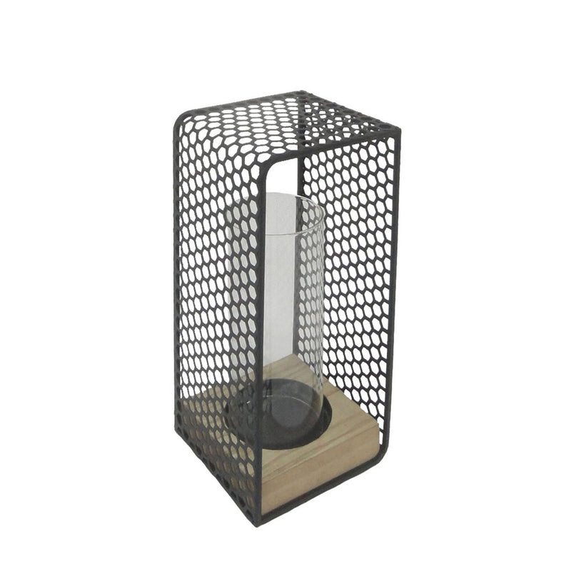 Metal, Glass, & Wood Candle Holder, Black - Al Rugaib Furniture