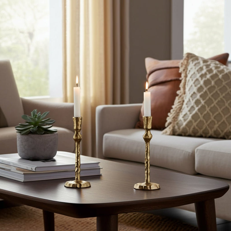 METAL, HAMMERED TAPER CANDLEHOLDER, GOLD - Al Rugaib Furniture