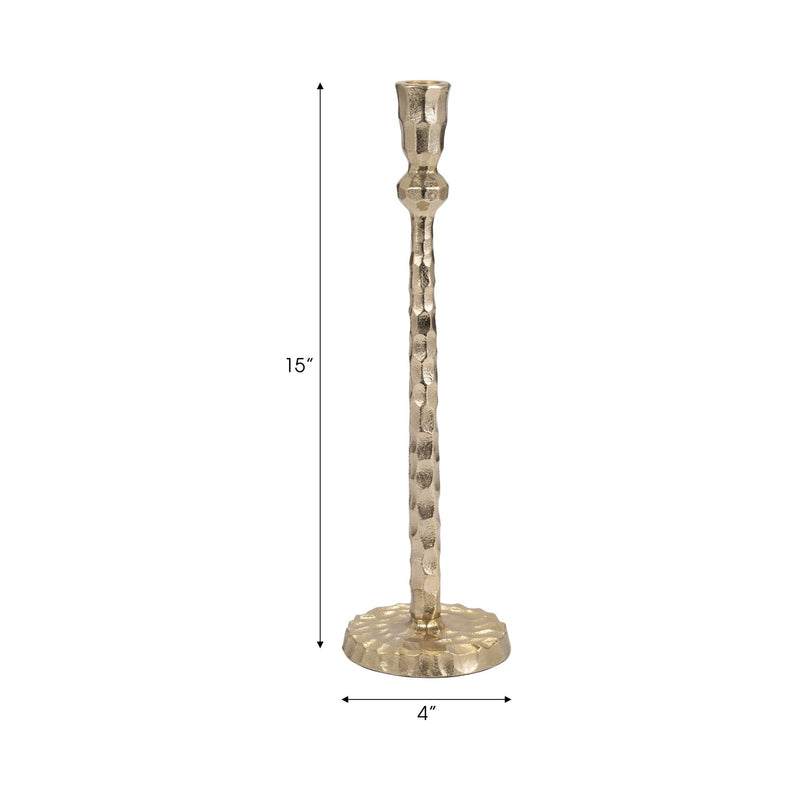 METAL, HAMMERED TAPER CANDLEHOLDER, GOLD - Al Rugaib Furniture