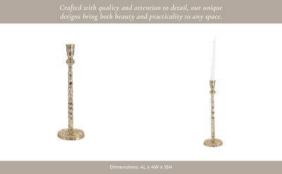 METAL, HAMMERED TAPER CANDLEHOLDER, GOLD - Al Rugaib Furniture
