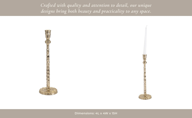 METAL, HAMMERED TAPER CANDLEHOLDER, GOLD - Al Rugaib Furniture