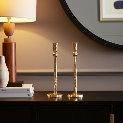METAL, HAMMERED TAPER CANDLEHOLDER, GOLD - Al Rugaib Furniture